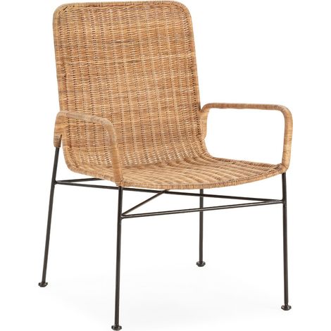 Fauteuil design en osier naturel et pieds métal noir DRIZO– intérieur et extérieur (1/5)