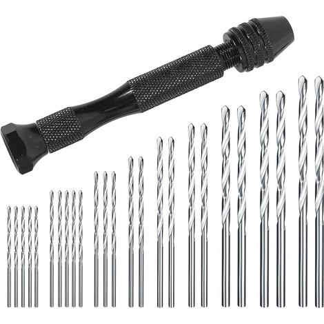 Mini taladro manual, brocas helicoidales +25 microbrocas helicoidales inalámbricas, tornillo de banco de aluminio, herramientas rotativas, brocas helicoidales ajustables, pirograbado, hogar, plástico,