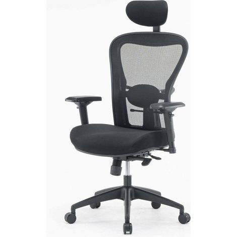 Dmora - Silla de oficina Dachi, Silla ejecutiva de malla con reposabrazos, Asiento de oficina ergonómico, 66x68h120/132 cm, Negro (1/4)