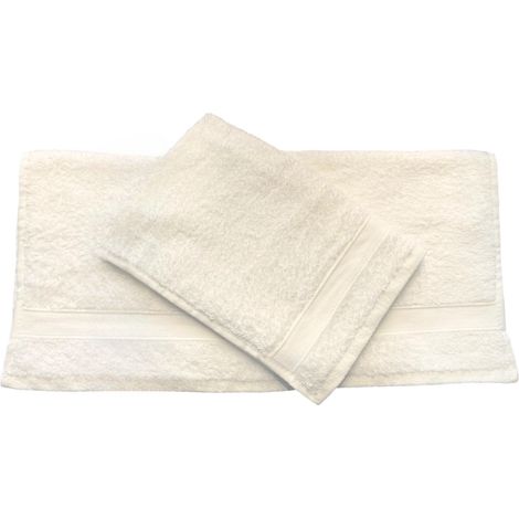 GLOUPIE Set 2 Asciugamani Bagno Viso E Bidet In 100% Spugna Di Puro Cotone In Tinta Unita Dal Color Latte (1/5)