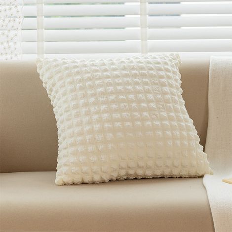 Housse De Coussin Carré - 45x45 cm - Polyester Respirant - Fermeture Éclair Invisible Arrière - Blanc - Pour Canapé, Lit, Chambre, Voiture - 1 Pièce (1/5)