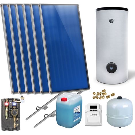 Flachkollektoren Warmwasser Solarpaket 6 Kollektoren Speicher Flachkollektor (1/5)