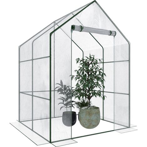 Serra Per Orto Giardino Terrazzo Balcone Senza Ripiani Struttura Metallo Verniciato Telo Trasparente In PVC Con Porta Avvolgibile Apertura A Cerniera Protezione Piante Giardinaggio 140 x 140 x 195 Cm (1/5)