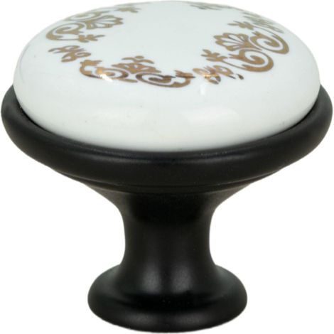 Pomo para mueble redondo negro con cerámica y patrón retro. (1/5)