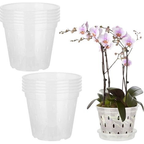 Lot Pots Orchidées 6 pouces Transparents avec Trou Drainage (10 Pots + 10 Sous-Pots) (1/5)