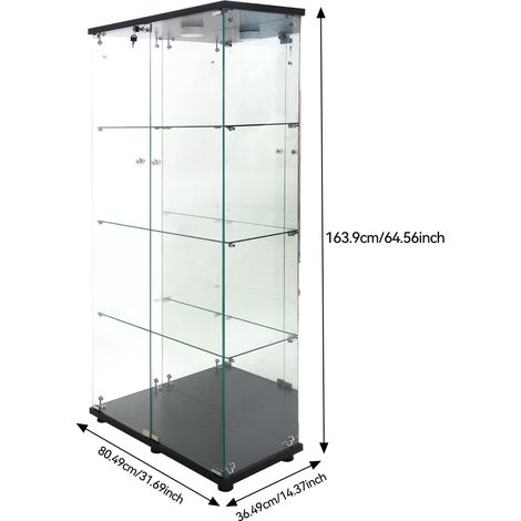 Pergar – Vitrine en verre trempé 4 étagères – Éclairage d'ambiance réglable – Poignée métallique – Serrure de sécurité – Dimensions 80.5x36.5x164 cm — vue 4