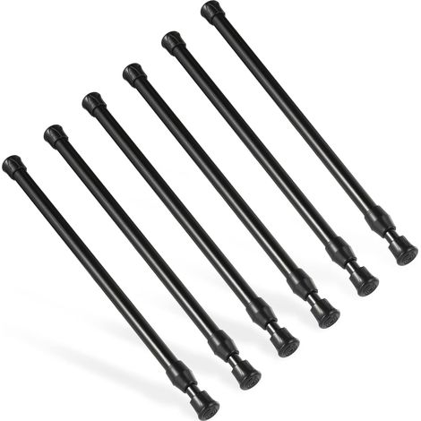 Lot de 6 tringles de tension pour fenêtre, sans perçage, ressort antirouille réglable pour portes, fenêtres, barres d'armoire, tringles de support de séchage (noir, 25,4 à 40 cm) (1/5)
