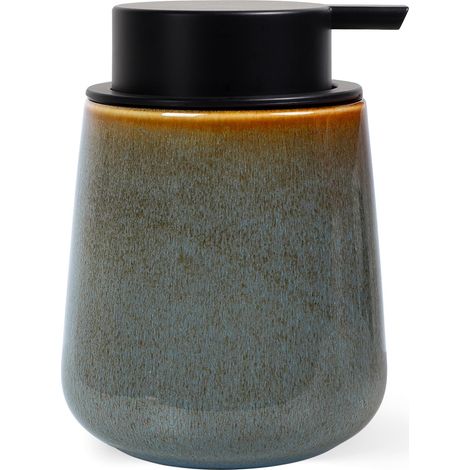 Distributeur de savon en porcelaine naturelle - 350 ml - Distributeur de liquide vaisselle - Distributeur de savon en grès pour la salle de bain, la cuisine - Rechargeable (1/5)
