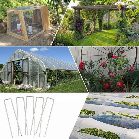 50 toiles de paillage, clous pour gazon, bâche agricole, filets anti-poussière, fixations en U pour clôtures de sol, clous de sol (1/5)