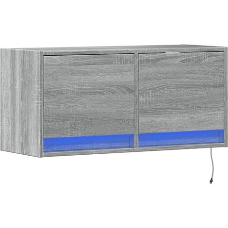 Mueble TV multimedia estante para televisión buffet para televisión comedor salón dormitorio de pared con luces LED sonoma 80 x 31 x 35 cm gris 020028058 (1/5)