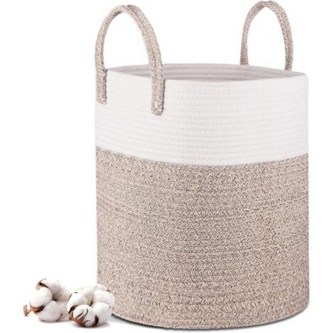 Panier a Linge - 40 x 35 cm Paniers de Rangement Pliables - Panier à Linge en Corde de Coton avec Poignées - Panier de Rangement pour Jouets - Pour le salon, la salle de bain