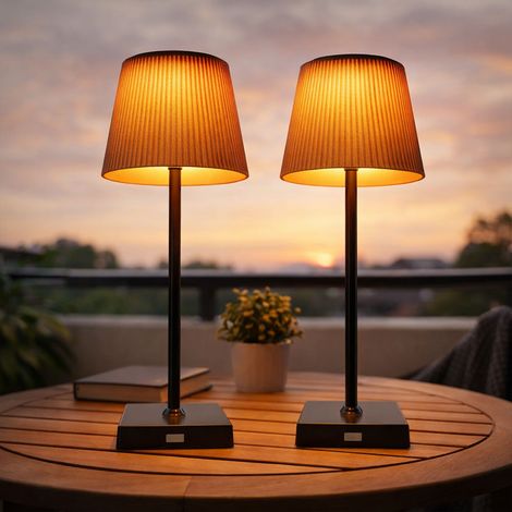 Lampe de table Lampe de table extérieure LED noir marron Touchdimmer Batterie Lampe de jardin USB, métal, blanc chaud/blanc froid, DxH 13x38 cm, lot de 2 (1/5)