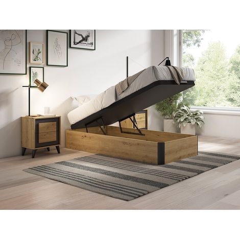 Sommier coffre 90 x 190 cm - Naturel clair et noir - NAMOSI de YSMÉE