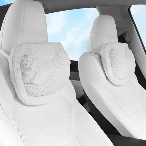 Auto Nackenkissen Kopfstütze Leder Atmungsaktiv Abnehmbar 2 Stück Weiß (1/5)