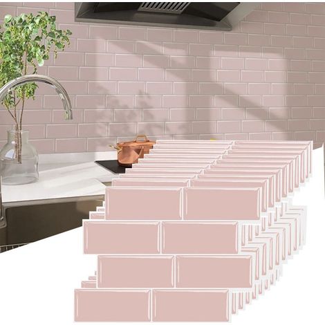 Sheets Tiles Peel and Stick Backsplash 3D Self Adhesive Wall Tile Brick for Kitchen Bathroom Pink 10 (1/5)
