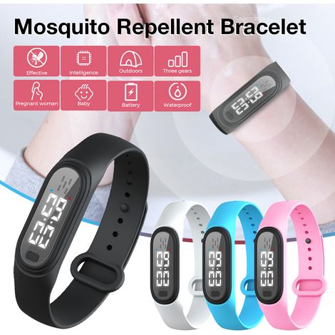 Bracelet anti-moustiques à ultrasons avec affichage de l'heure pour enfants et adultes, rechargeable par USB. (1/5)