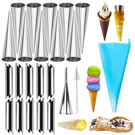 Set di 23 stampi per croissant: 10 stampi per croissant (12,5 cm), 10 stampi per crema al burro (12,5 cm). Include una sac à poche blu riutilizzabile. (1/5)