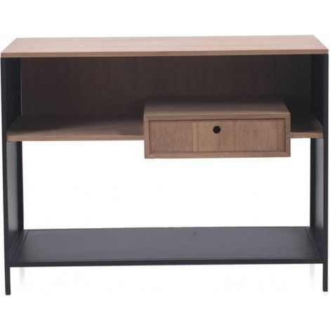 Buffet avec 1 tiroir en bois de frêne naturel et métal coloris noir - Longueur 100 x Hauteur 75 x Largeur 42 cm -JUANIO (1/4)