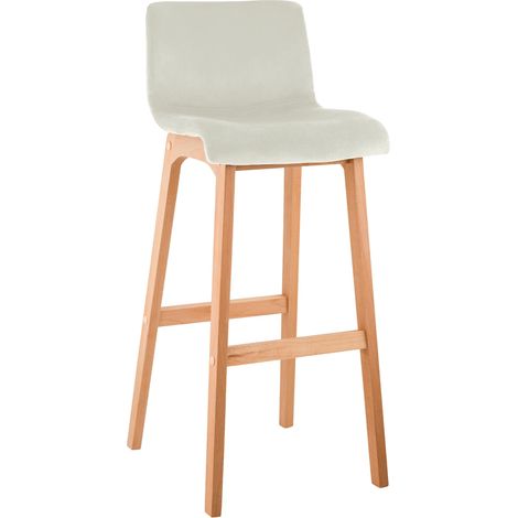 Sgabello da bar x1 base in legno a 4 gambe seduta in velluto crema stile scandinavo 100005830