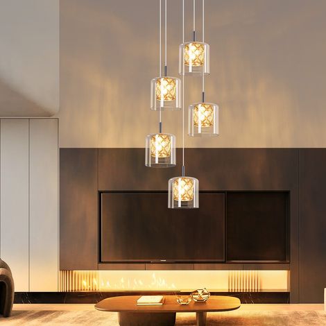 GBLY Lampadario moderno 5 teste Lampadario in vetro 150 cm Altezza regolabile G9 Cristallo Luce da pranzo (Lampadina non inclusa)