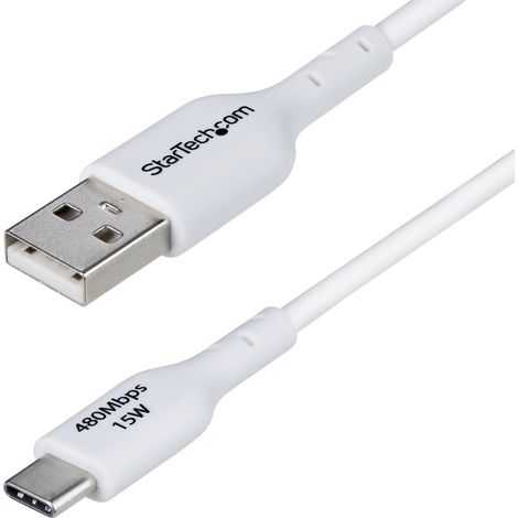 StarTech.com Cable Cargador USB-A a USB-C de 1m - Cable Adaptador USB-A a USB Tipo C - 3A - Cable de Carga y Sincronización - USB 2.0 - Recubrimiento de TPE - M/M - Blanco (1/4)