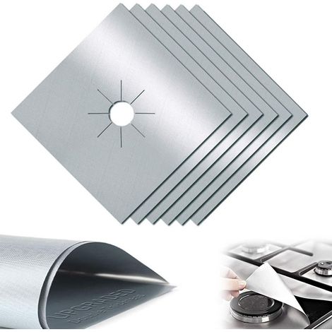 Lot de 6 plaques de protection en téflon argenté pour plaques de cuisson à gaz, anticorrosion et anti-collage, pour cuisine. (1/5)