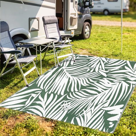 Tapis extérieur réversible résistant aux intempéries, motif feuillage, 152x243 cm, vert foncé, antidérapant, pour terrasse et balcon (1/5)