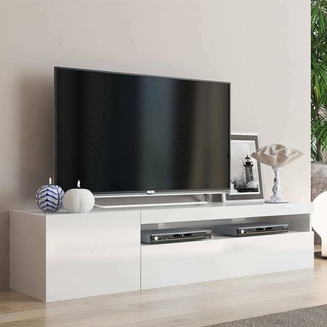 Dmora - Mueble de televisión Dmangoni, Aparador bajo para salón con 2 puertas, base soporte TV, 100% Made in Italy, cm 150x40h37, Blanco brillo (1/4)
