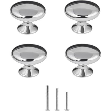 Lot de 4 poignées de porte rondes en chrome poli pour placard, armoire, placard, tiroir, chambre, salle de bain, meubles, etc. Diamètre 30 mm - Argenté (1/5)