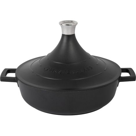 Plat à tajine en fonte d'aluminium avec couvercle conique auto-arrosant, 4 L, cocotte ronde antiadhésive passant de la plaque au four, compatible lave-vaisselle et four, 28 cm, Noir (1/5)