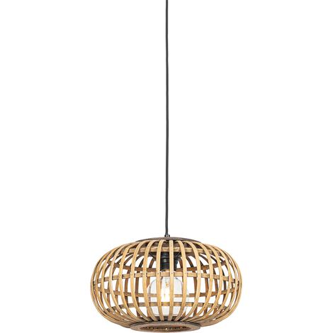 QAZQA Lampada a sospensione amira - Orientale - Bamboo,Acciaio - Legno/Nero - Tondo Max. 1 x Watt