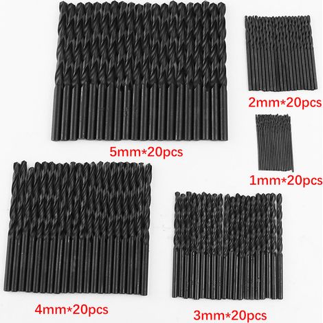 100 pièces de forets hélicoïdaux en acier rapide nitruré (1 mm, 2 mm, 3 mm, 4 mm, 5 mm) pour percer le bois et le plastique. (1/5)