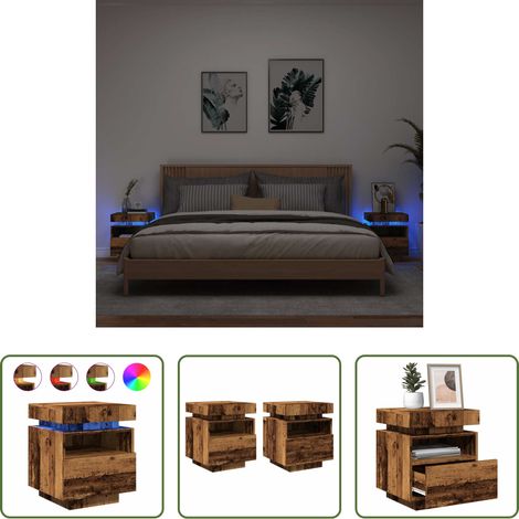 Éclairage LED - Armoires de chevet et lumières LED 2pcs vieux bois 40x39x48,5cm (1/5)