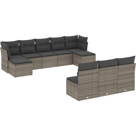 Maison Exclusive - Set Divano da Giardino 10 pz con Cuscini Grigio in Polyrattan (1/3)
