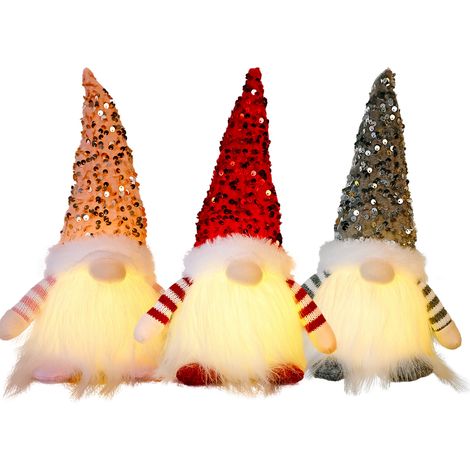 3Pc Gnome De Noel Lumineux,Lutin Farceur De Noel En Peluche,Lutin De Noel Decoration Gnome,Mini Elfe De Noel, Suédois Faits à La Main De Pere Noel Deco,Pour Décoration De Noel Et Décoration De Table (1/4)