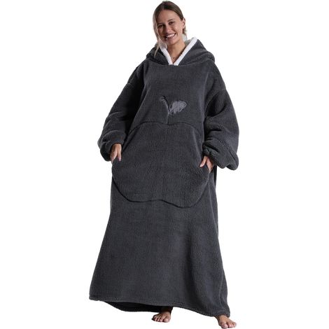 Couverture À Capuche - Polaire Extra Longue 140 cm - Unisexe - Manches Et Poches Intégrées - 1 Pièce