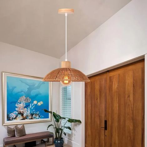 Lustre Suspension Vintage,Lampe de Plafond Industriel en Corde de papier Designe Demi - cercle E27 Luminaire Eclairage Retro (1/5)