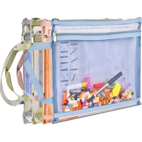 Lot de 4 sacs de rangement en filet pour jouets, sacs en filet de nylon double couche avec fermeture éclair, une solution pour ranger et organiser les jouets, les jeux, etc. (1/4)