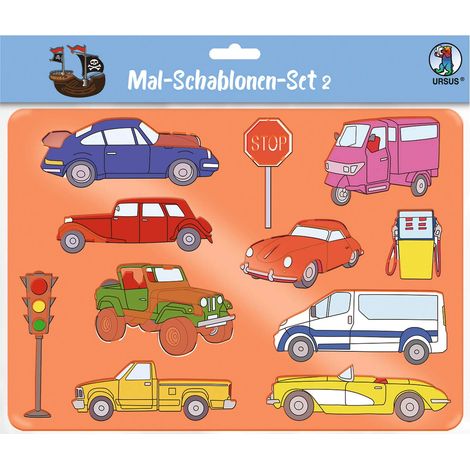 Lot de 2 pochoirs transparents pour enfants avec différents motifs en plastique et 6 motifs colorés Multicolore 26,8 x 18,9 x 0,2 cm (1/5)
