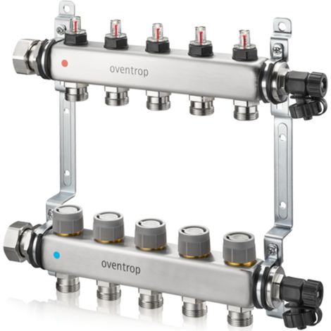 OVENTROP Distribuidor de circuito de calefacción Multidis SFQ con Q-Tech con indicadores de caudal integrados en el caudal de avance, 3 circuitos, 1404953