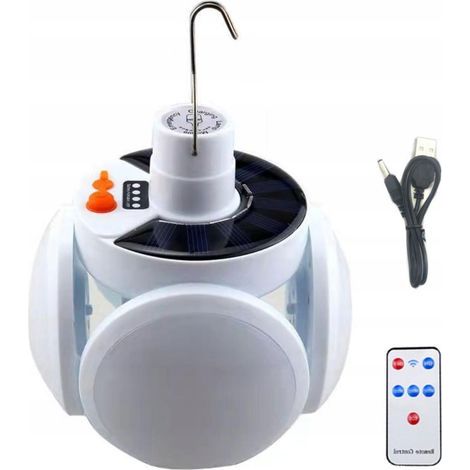 Lampe de camping LED solaire/rechargeable par USB avec télécommande pour tente. étanche IP45. idéale pour la randonnée. le camping. les urgences et l'extérieur