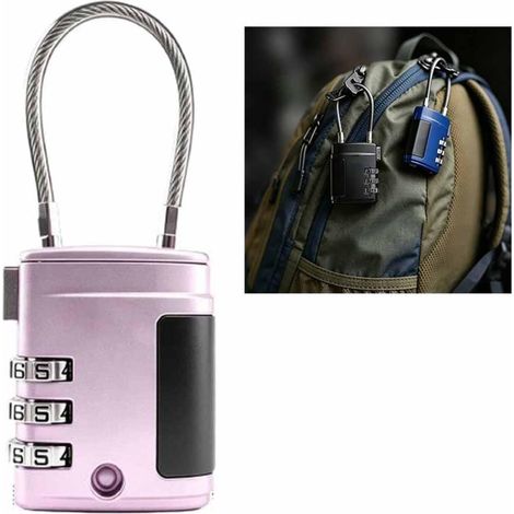 3-digit combination padlock with flexible steel cable, zinc alloy for suitcases, steel cable, pastel pink (1) (1/4)