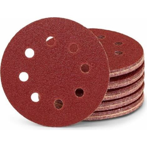 Lot de 50 disques abrasifs professionnels - 8 trous - Diamètre : 125 mm - Grain : 180 - Pour ponceuse excentrique - Feuilles abrasives - Papier abrasif (1/4)
