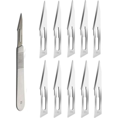Lames de scalpel 11 avec manche 3 - Rasoir stérile à lame unique pour dermaplaning, dissection, podologie et toilettage professionnel, retrait de l'acné, réparation de téléphone portable (1/5)