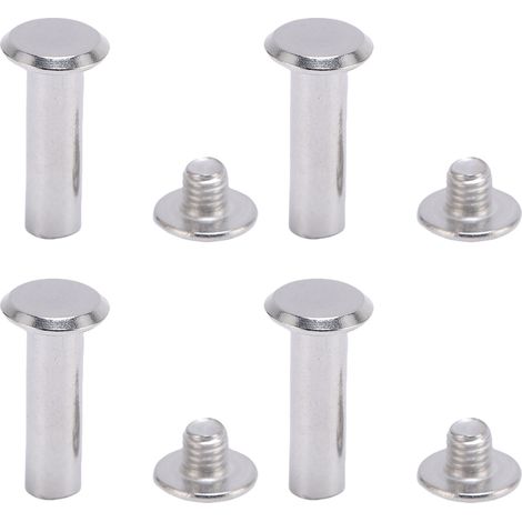 50 paires de vis Chicago M5 6x20x11mm à tête plate ronde en acier inoxydable pour travaux du cuir (1/5)