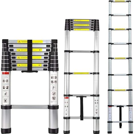 Scala Telescopica Hercules 3.8m in Alluminio Regolabile, Carico 150 Kg, Sicurezza Antiscivolo, Pieghevole 88 cm (1/2)