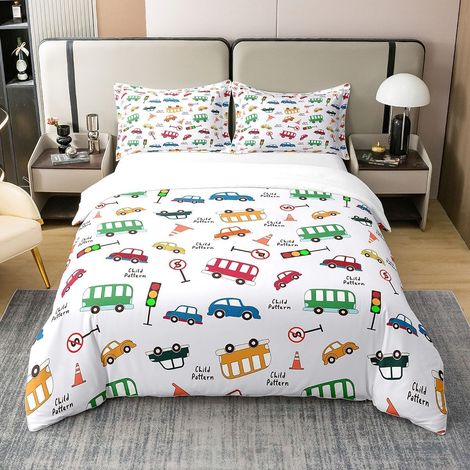 Enfants Voiture De Dessin Animé Parure De Lit Garçons Filles Enfants Mignon Racing 100% Coton Housse Couette 140x200cm Coloré Voiture Literie Set Décorative Ensemble Lit - 140 x 200 cm + 1 taie d'orei (1/5)