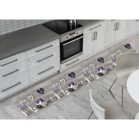Tappeto Passatoia Cucina Antiscivolo Sottolavello Lavanda Cuor Carretto Grigio, misura50x90coloreGrigio (1/5)