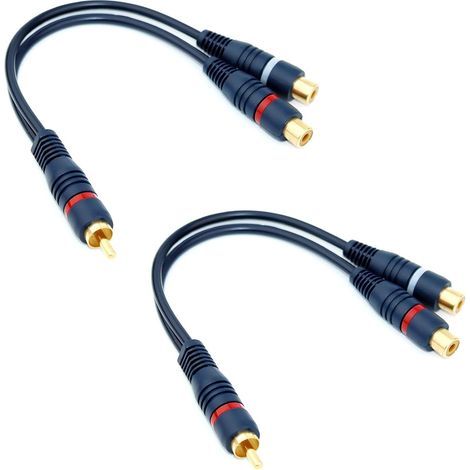 2 Pcs Câble RCA vers Double Femelle, Répartiteur de Câble Audio Adaptateur R-C-A Jack 3.5, Bleu Foncé - 15 cm, Fil Musique RCA Double pour les Lecteurs CD, MP3 et Autres Sources Audio Stéréo (1/5)