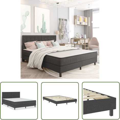 The Living Store Sommier à lattes de lit Gris foncé Tissu 160x200 cm - Sommier Tapissier - Lit Double - Matelas À Ressorts - Literie - Meuble Chambre (1/5)